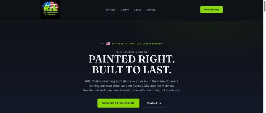 R&L Custom Painting website hero section